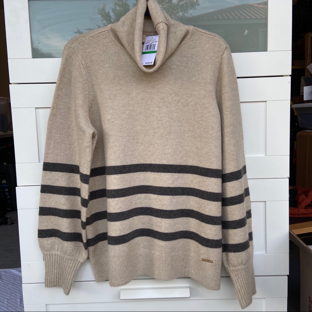 NWT Michael Kors Oatmeal/Heather Stripped Sweater